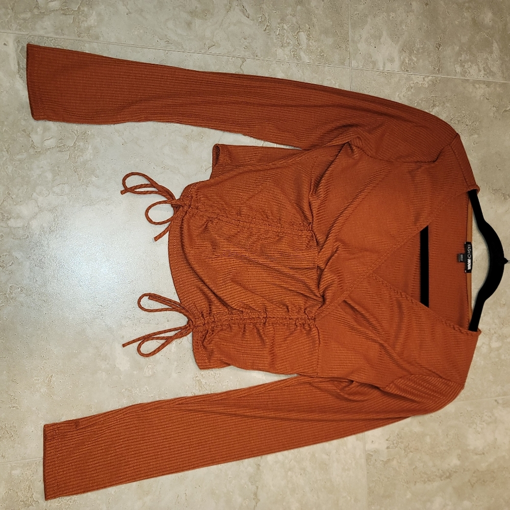 Brick orange ruched crop top